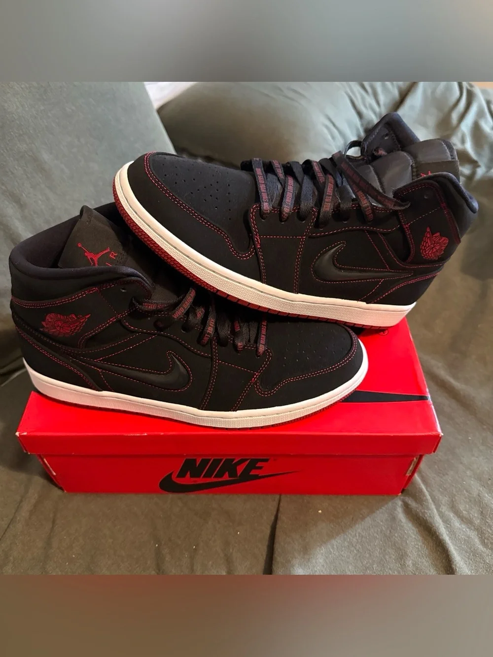 Jordan Black and Red Mid-Top Sneakers fearless edition